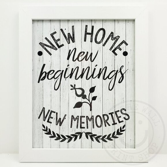 New Home, Beginnings, Memories Shabby Chic Art Print Decor 8x10" White Framed - Picture 1 of 6